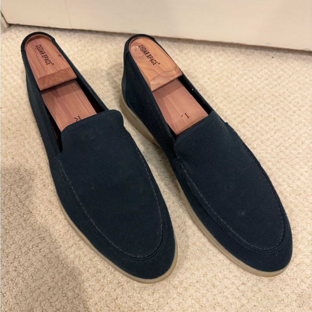 Loro Piana Teal Green Canvas Summer Walk Loafers